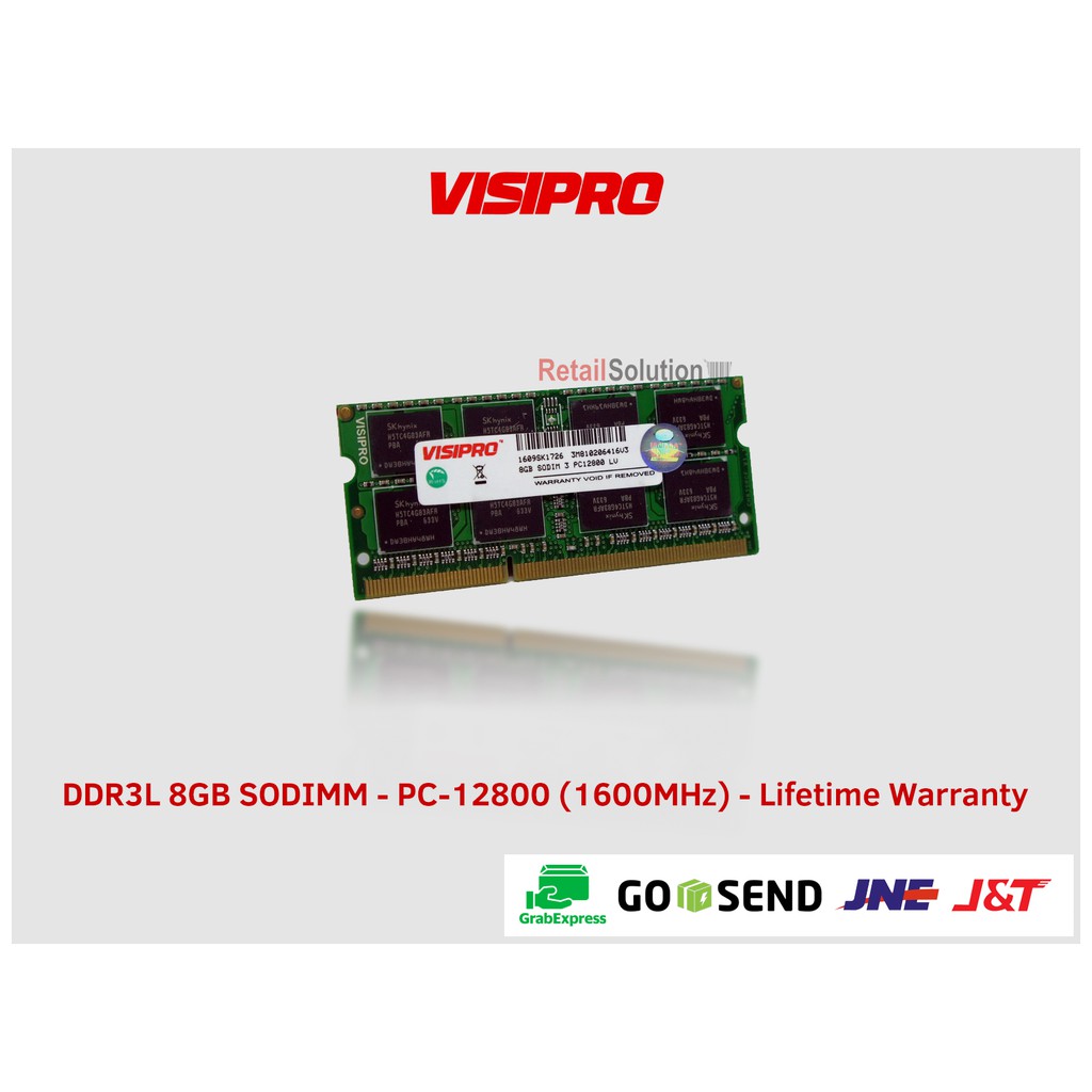 RAM Visipro 8GB DDR3L PC-12800 SODIMM Untuk Laptop/Mini PC