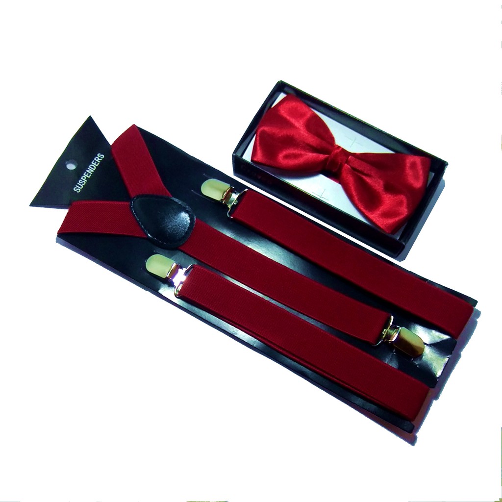 Suspender Dasi Kupu Gold Bowtie Krem Hitam Merah Bretel Biru Pria Dewasa Pengantin Pesta Bridesmaid