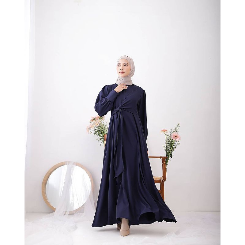 BAJU DRESS GAMIS BRUKAT  DEWASA TERBARU ABAYA MUSLIM SYAR'I MODERN LADY ZARA MAXI MODEL BALON - RAYA-NAVY