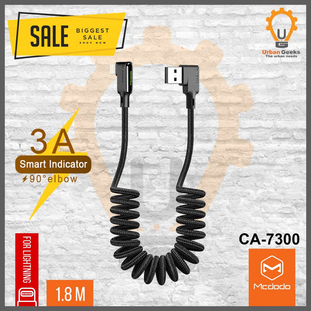 Mcdodo Kabel Data Lightning Iphone QC 4.0 3A 1,8M Coiled Cable