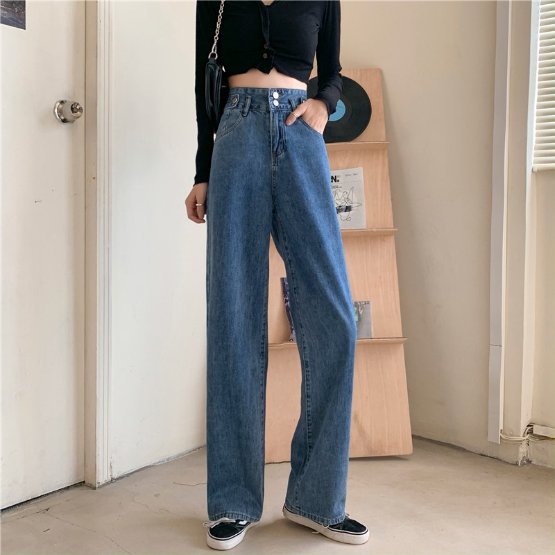 Celana Panjang Jeans Wanita Kekinian High Waist Celana Kulot Jeans Boyfriend Denim Pants Korean Style