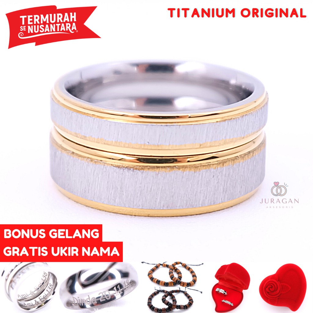 [HIGH QUALITY] Cincin Couple BUCIN R95 Titanium Ukir Nama + Box Cincin Beludru + BONUS Gelang Couple