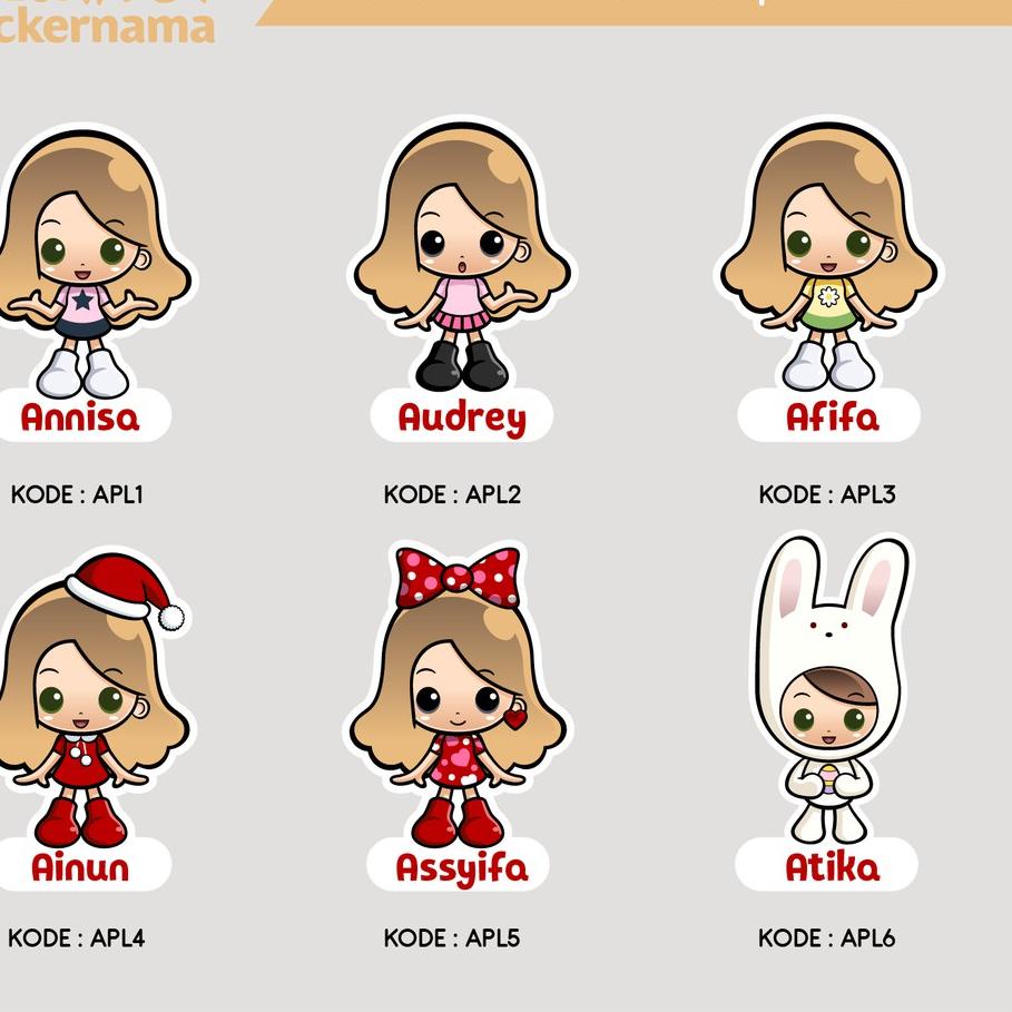 

(WB48X] Ada .Label Nama Waterproof, Stiker Nama Print and Cut Gambar Anak Perempuan Lucu|.!!
