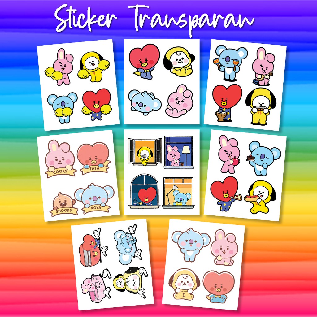 

Stiker Transparan BT21 Together Berbagai Versi Sticker KPOP BTS Chimmy Cooky Koya Mang RJ Shooky Tat