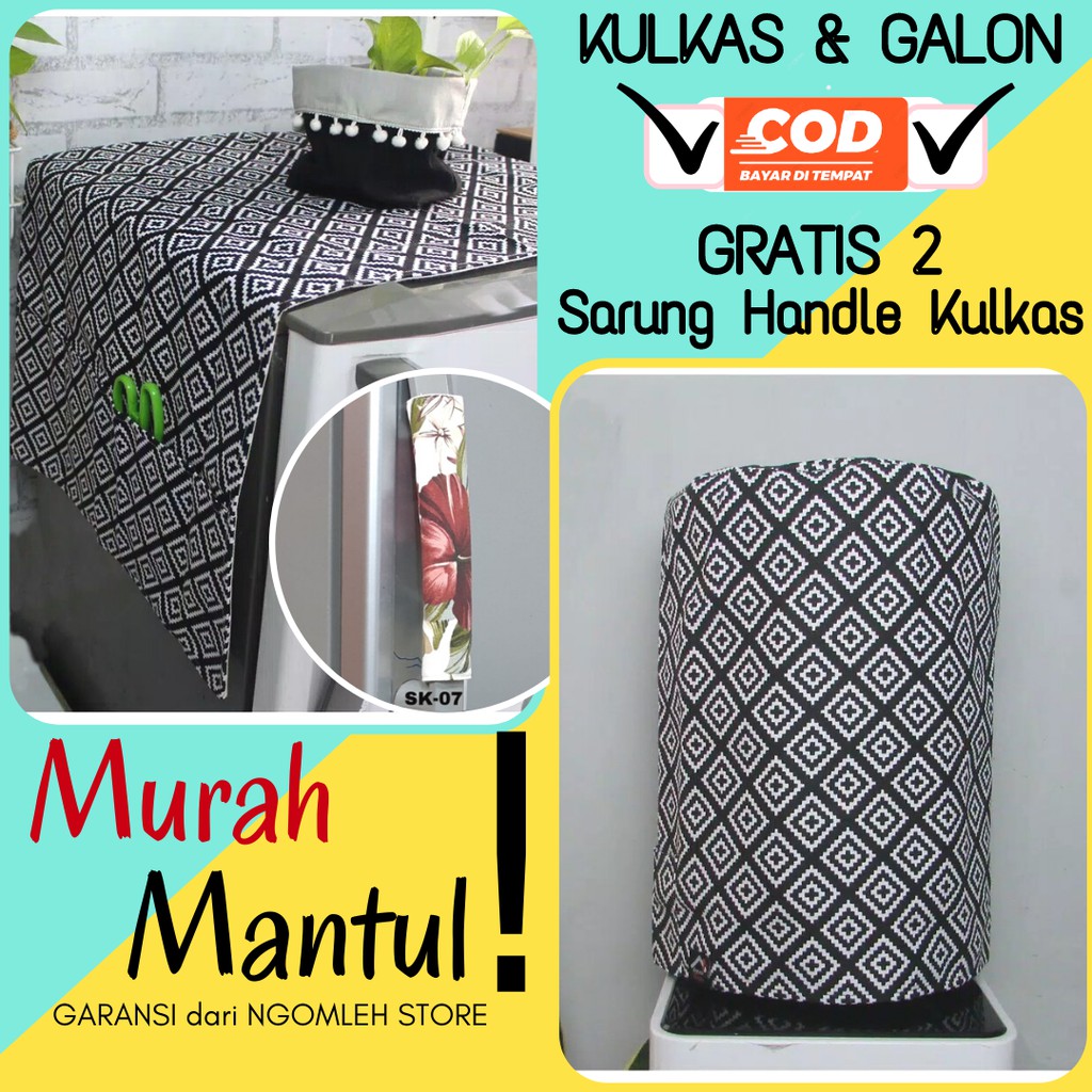 Sarung Galon dan Kulkas Set - Sarung Taplak Tutup Kulkas Set Galon Motif Minimalis Black