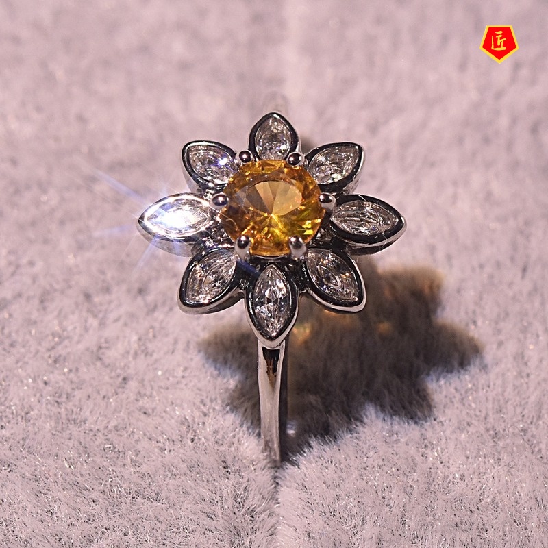 [Ready Stock]Retro Sunflower Diamond-Studded Ring Simple All-Match