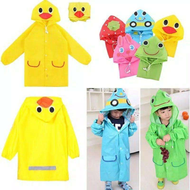 LBX Jas hujan Anak Balita funny Raincoat Jubah Lengan EVA 2 3 4 5 Tahun PONCHO JUBAH Lucu karakter kartun kelinci bebek kodok dinosaurus kuning merah pink hijau strawberry 110 120 130cm