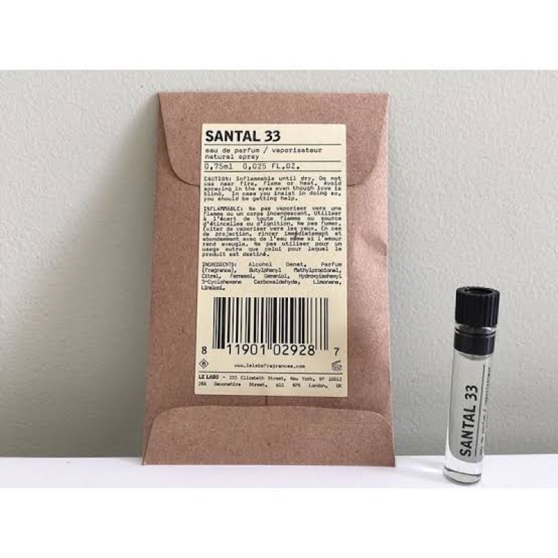 SAMPLE VIAL PERFUME LE LABO 0.75ML SANTAL33 ROSE31 ANOTHER13 NEROLI36 JASMIN17 IRIS39 THEMATCHA26 BA