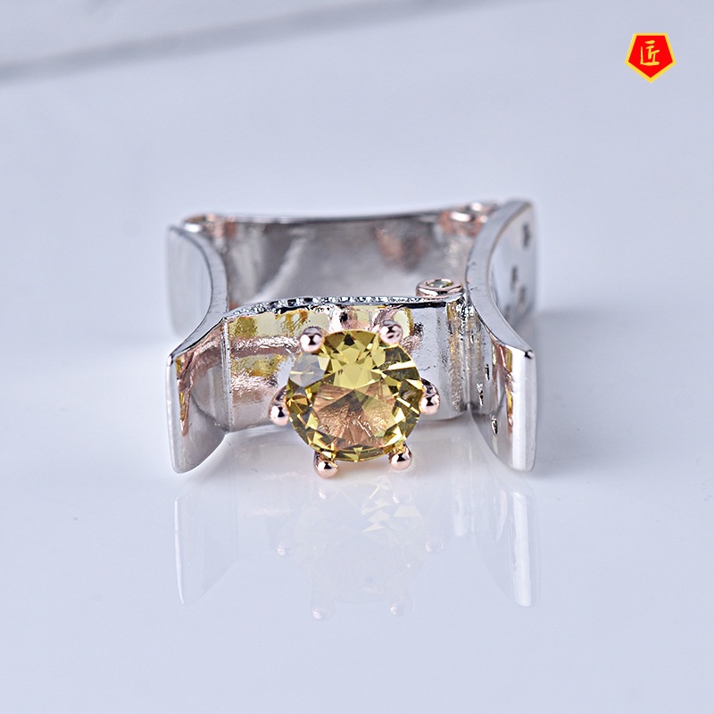 [Ready Stock]Creative Personality Citrine Ring 18K Rose Gold Two-Tone