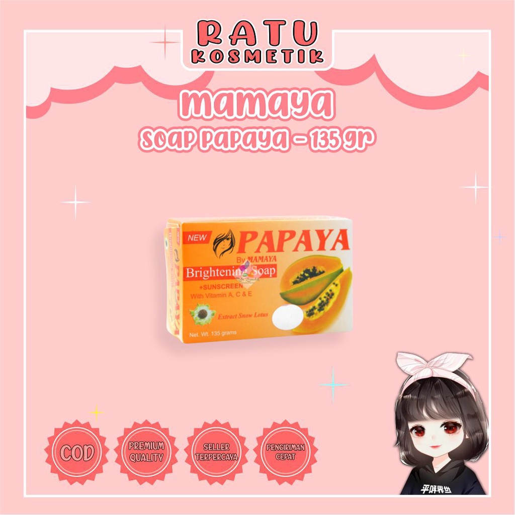 ❤ RATU ❤ Papaya Brightening Soap + Suncreen By Mamaya 70gr | Sabun Pepaya Extract Snow Lotus 135gr (  BPOM✔️ )