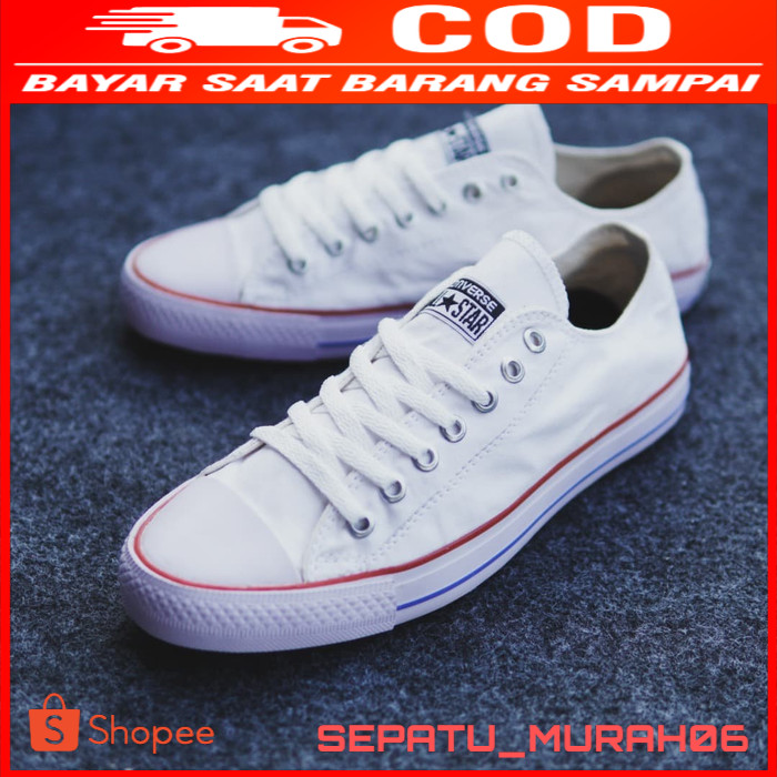 Sepatu Sneakers Converse All Stars Sepatu Kuliah Pria Wanita GRADE ORI - Putih Merah, 36