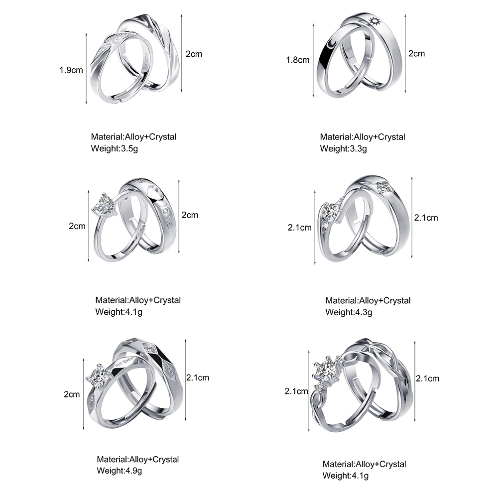 2pcs / Pasang Cincin Silver Hias Berlian Gaya Korea Untuk Pasangan