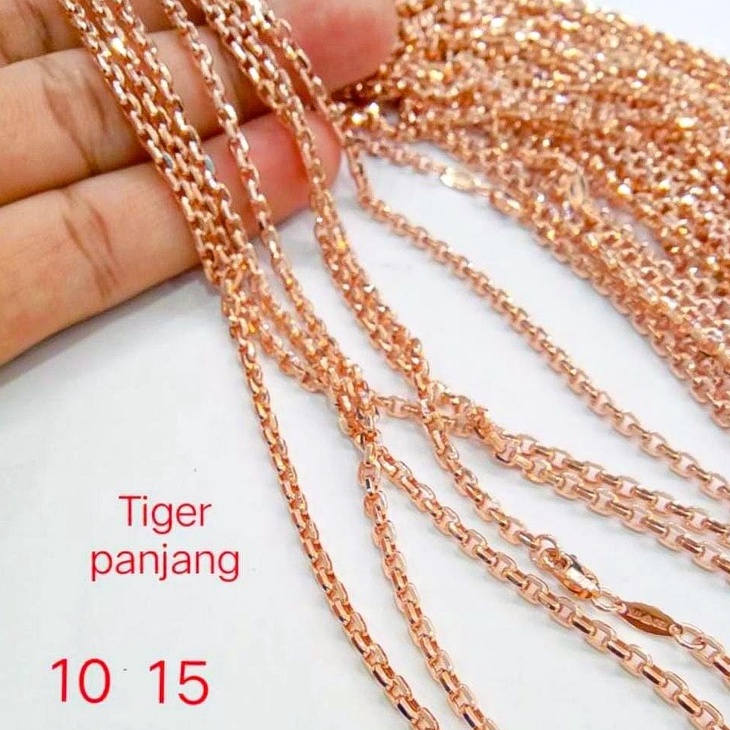 Kalung panjang anak dan dewasa emas asli kadar 750 75% 17k model tiger holo padat pria wanita terbaru rosegold gold