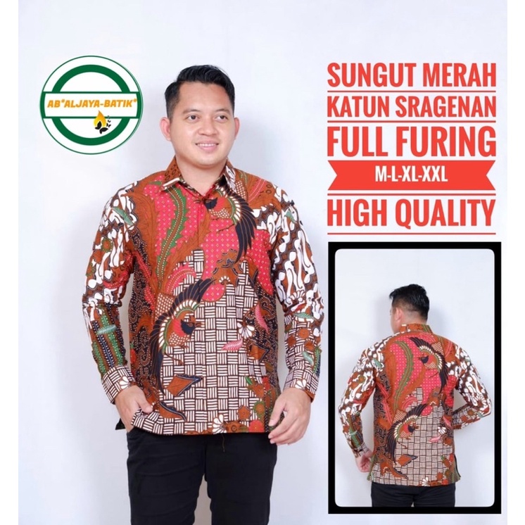 Batik Pria SUNGGUT MERAH Full Furing Katun Halus Size M-XXL High Quality