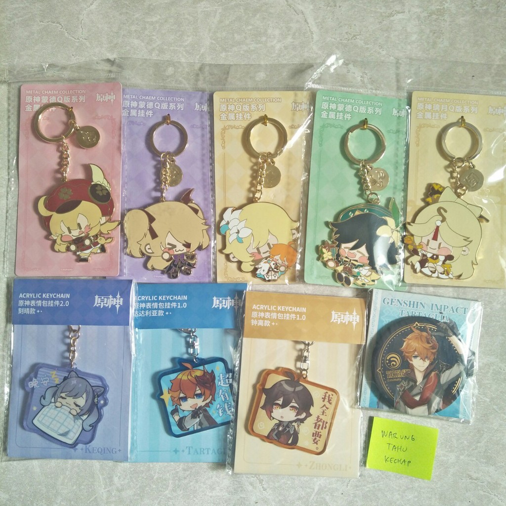 Genshin Impact Keychain Metalic Acrylic - Klee Venti Lumine Ningguang Childe Zhongli Keqing Pin