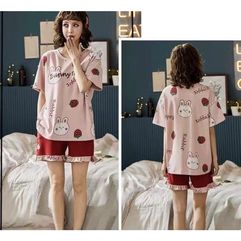 PIYAMA KAOS IMPORT PREMIUM BAJU TIDUR CEWEK SETELAN HOTPANTS PAJAMAS WANITA MOTIF READY STOCK JUMBO