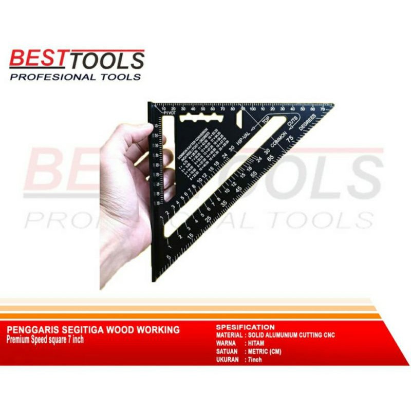 

speed square 7 inch woodworking penggaris siku segitiga hitam