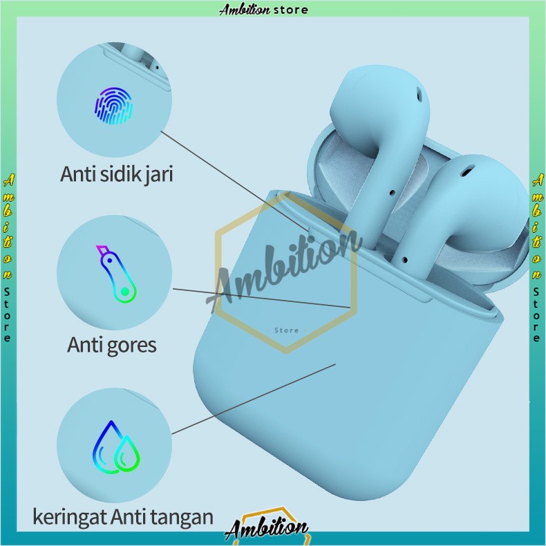 [BISA COD] Lanyard headphone Headset i12 TWS | i12 Macaron HEADSET BLUETOOTH DENGAN KOTAK PENYIMPANAN