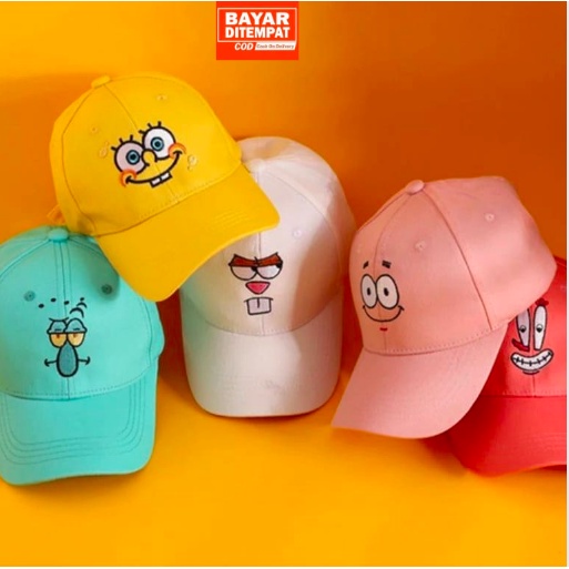 Topi Baseball Anak Bordir Karakter Spongebob / Patrick / Squidward / Sandy / Tuan Crab Laki Perempuan Usia 1-8 Tahun