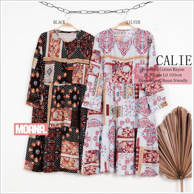 Calie Tunik Katun Rayon Zipper Depan Motif Abstrak