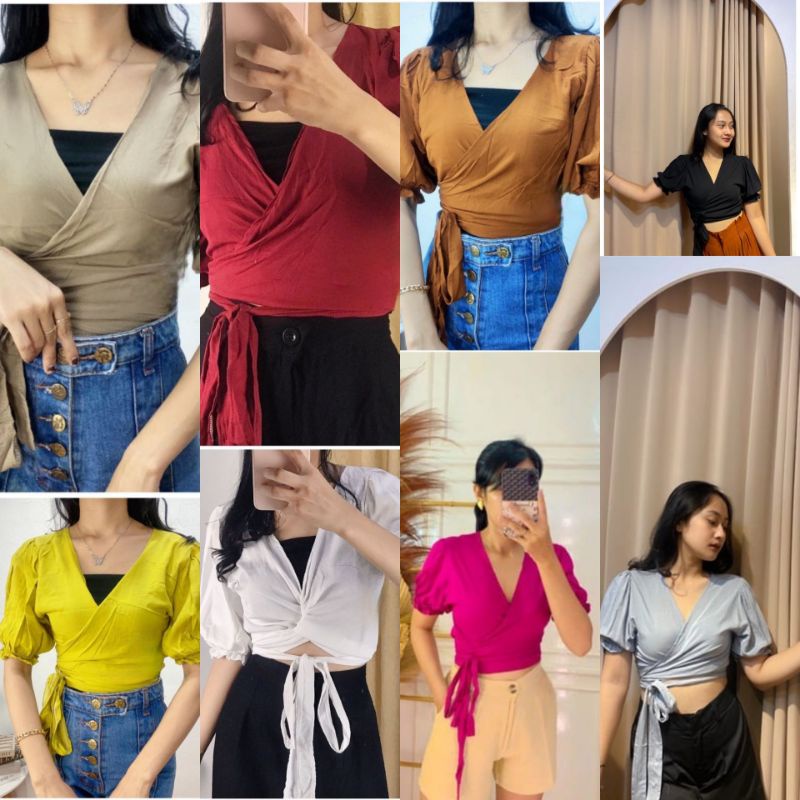 PAKAIAN/ATASAN WANITA WRAP TOP PENDEK MURAH BAHAN RAYON