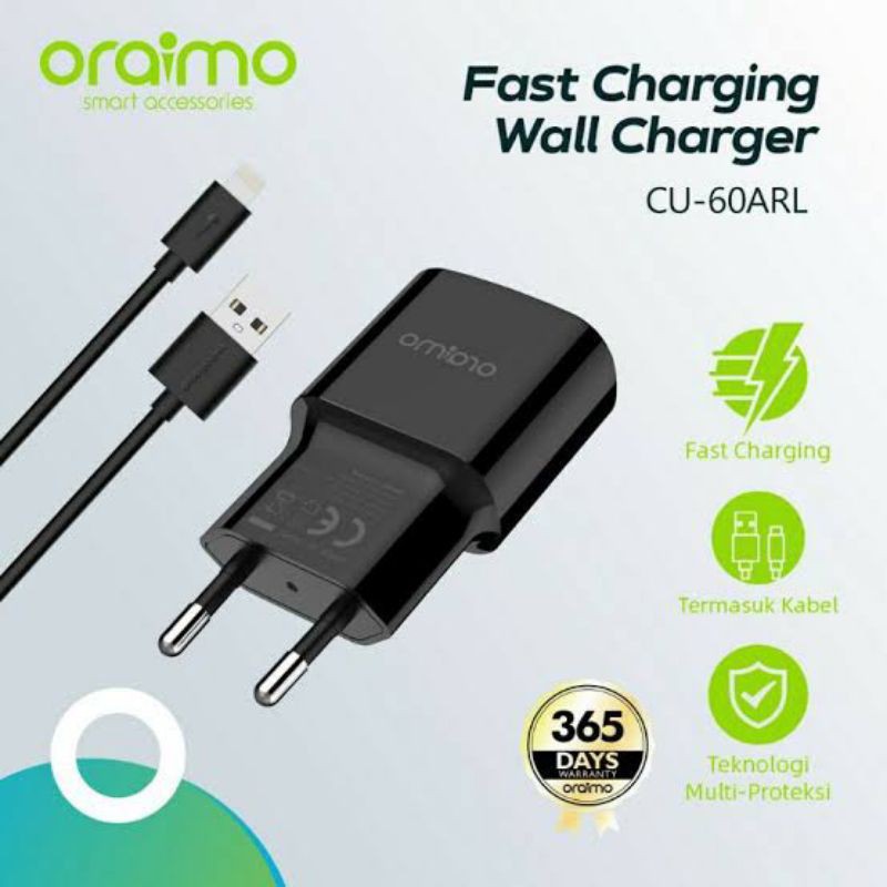Charger Iphone Oraimo | Charger Kit CU-60ARL | Support Fast Charging | Garansi Resmi Oraimo