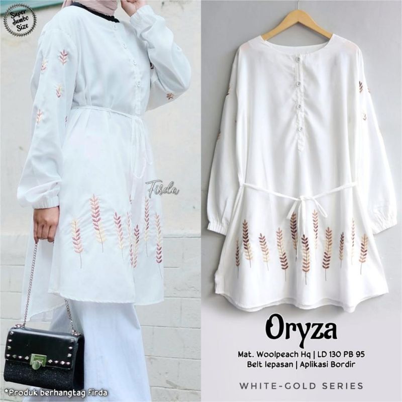 Baju atasan Anggun Tunik terbaru panjang hitam putih bordir jumbo bunga Tunic Melati Marina Risma Fi