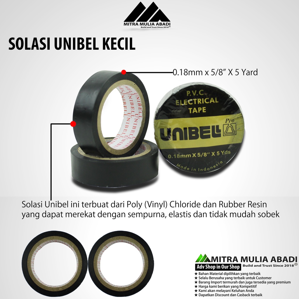 Lakban Unibel 0.18mmx5/8&quot;x5Yds / Isolasi Listrik / Solasi / Selotip