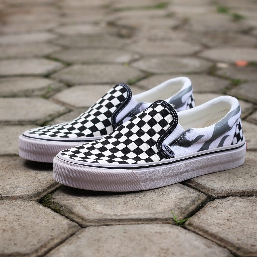 PROMO Vans Slip On Checkerboard Flame Premium | Trend Sepatu Slip On Pria dan Wanita Terbaru