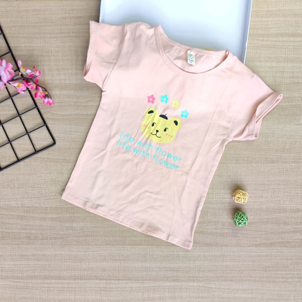 Promo !! Atasan kaos anak import / Kaos anak perempuan lucu / Kaos lembut untuk anak / Atasan life with flower ukuran 6 bulan  - 2 tahun