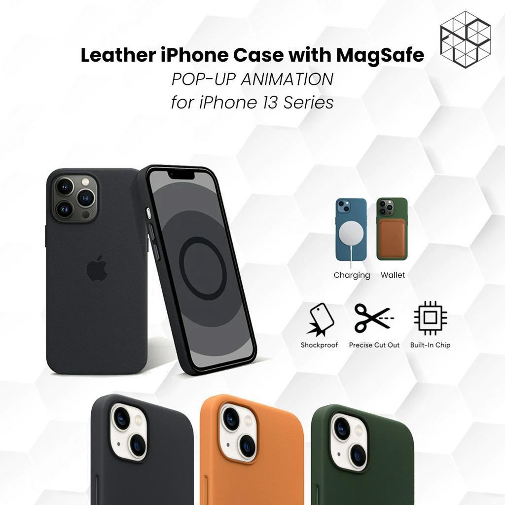 iPhone 13 Series Leather Case with Magsafe Ori Version Green Peel (POP-UP ANIMATION)