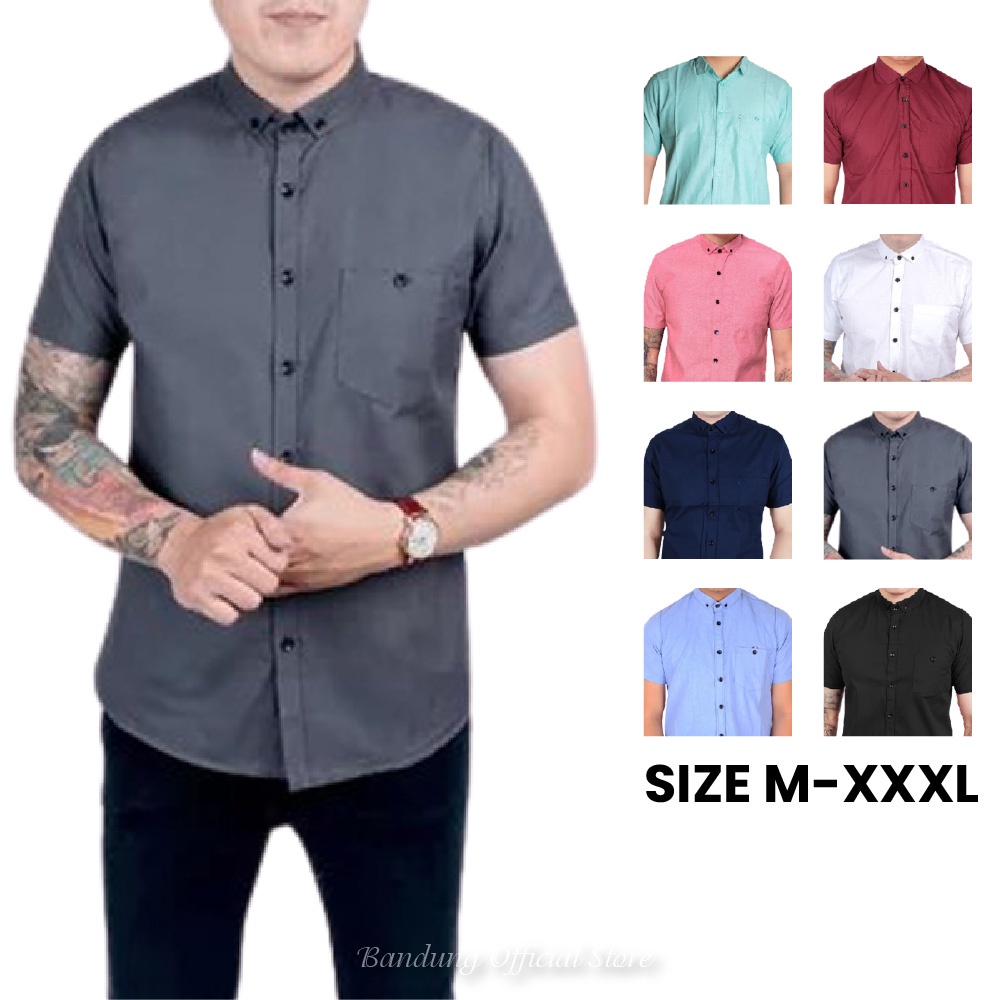 PROMO kemeja pria lengan pendek polos formal casual kerja santai terbaru - Bandung Store