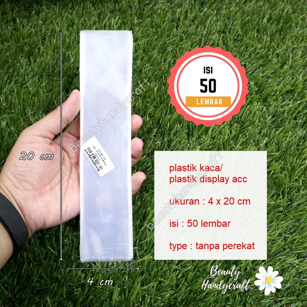 Plastik kaca 4x20 cm tanpa perekat plastik suvenir aksesoris