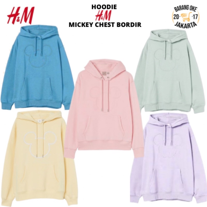 COD SALE Hoodie Jaket Pria Wanita HNM Mickey Mouse Disney Chest Bordir Pink Mint Kuning Lilac Biru Sweater H&amp;M Cowok Cewek Full Tag