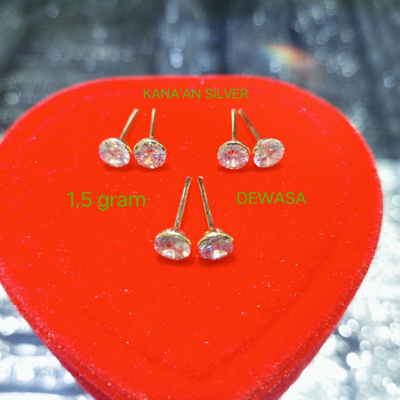 Giwang perak asli 925 ukuran besar dewasa rose gold model tusuk mata bungkus diamond putih kilau/Sil