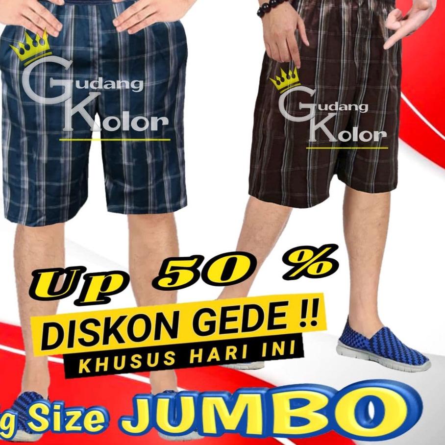 ♡ Celana Pendek Pria Cowok Dewasa Jumbo Katun Salur Big Size Motif Kotak Garis Tartan Celpen kolor L