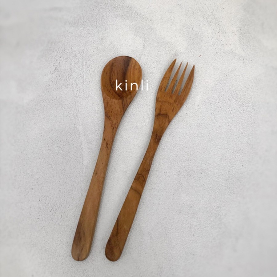 wooden spoon fork teakwood sendok kayu garpu kayu jati set makan kayu