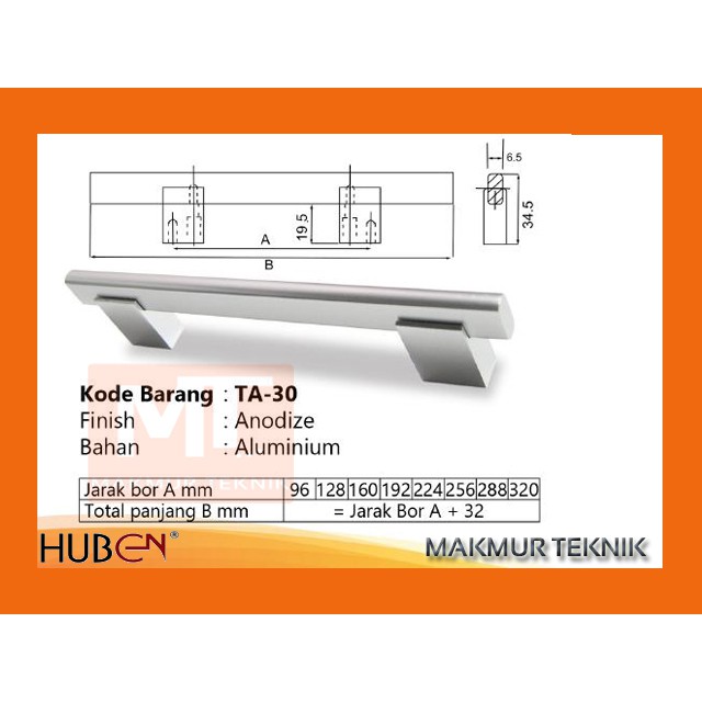 Tarikan laci Tarikan pintu Huben TA30 - 96mm