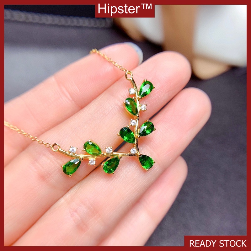 Natural Simple Personality Green Moissanite Antlers Modeling Necklace