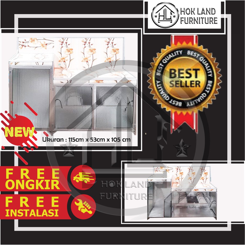 RAK KOMPOR 3 PINTU ALUMINIUM MAGIC COM KERAMIK MEJA KOMPOR TAHAN KARAT TIKUS RAK PIRING / RL4