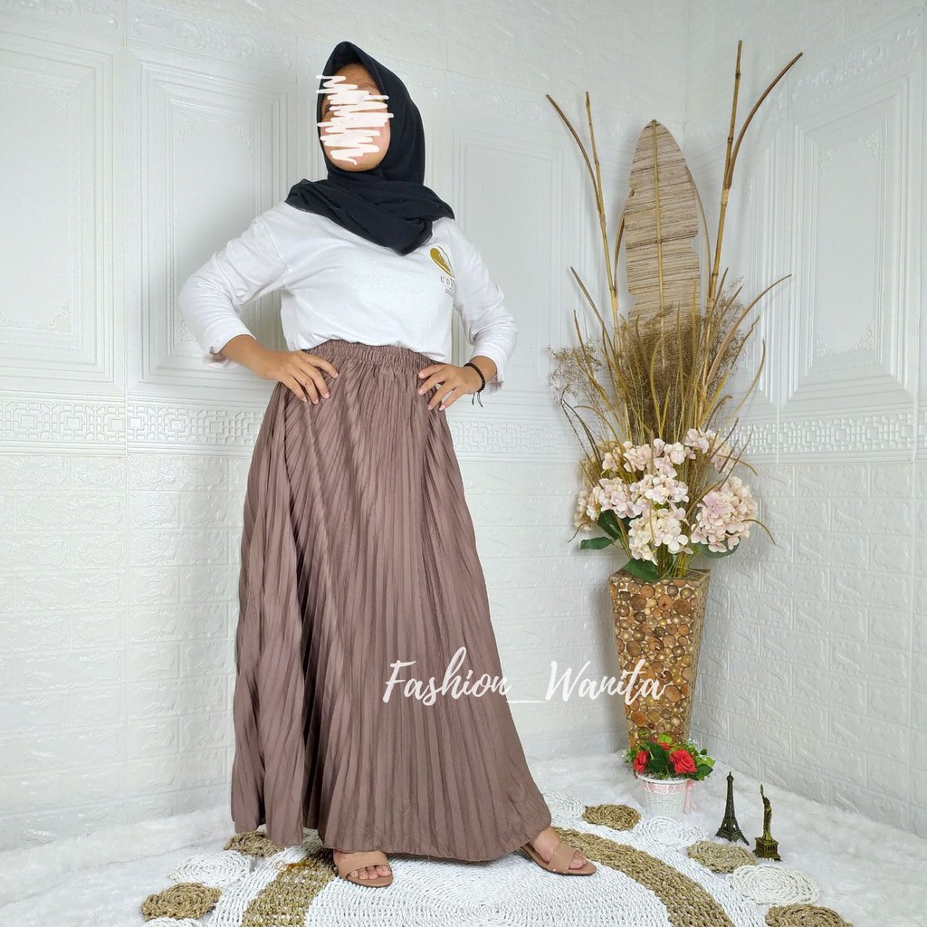 ROK PLISKET PREMIUM IMPORT / ROK PLISKET MAYUNG LIPATAN BESAR MAXI SKIRT REAL PICT