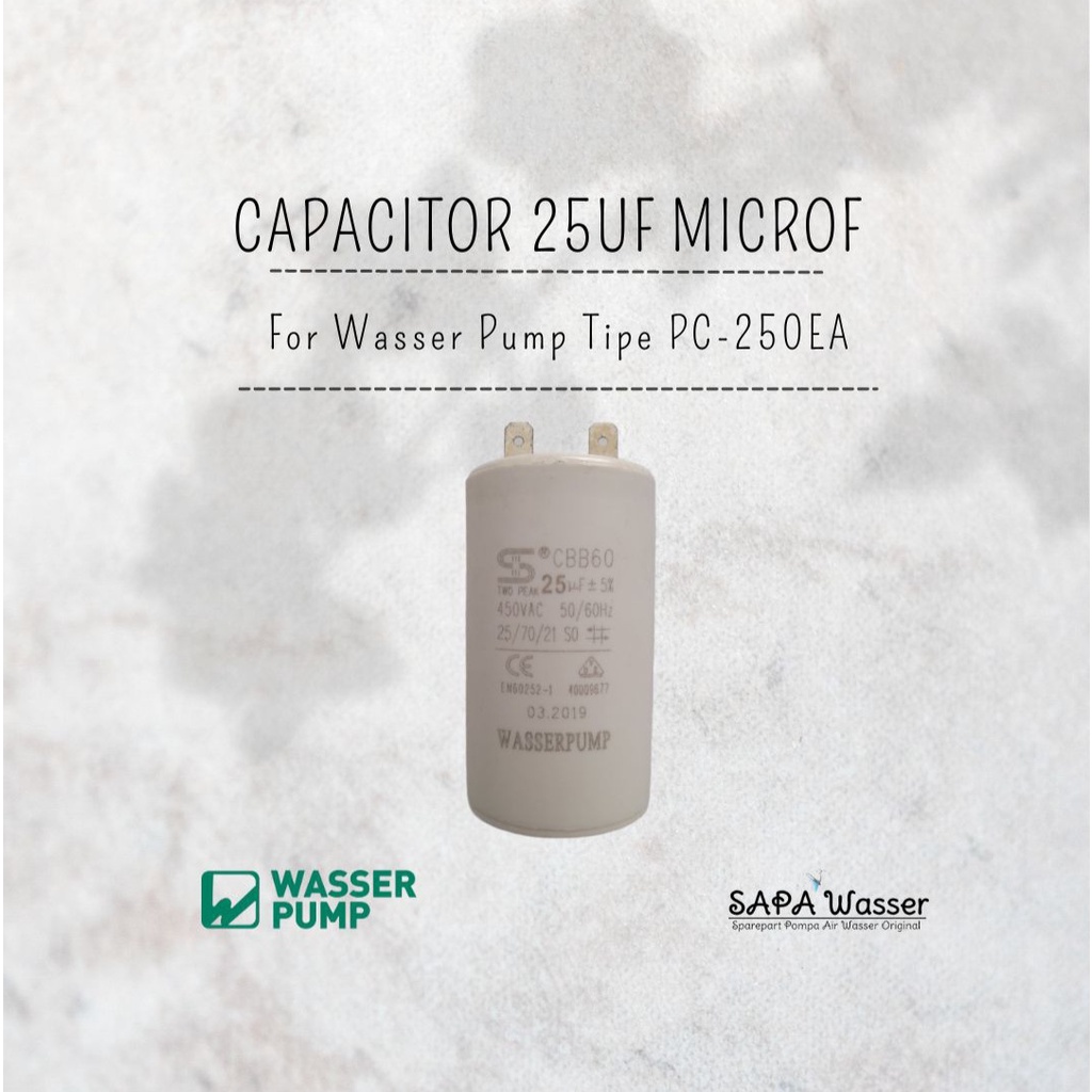 Capacitor 25uf MircoF Pompa Air Jet Pump Wasser PC-250EA