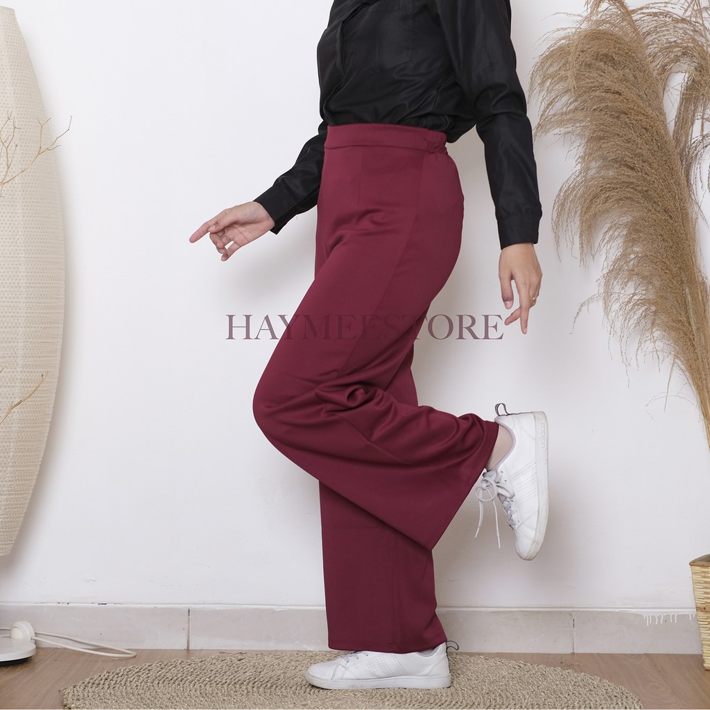 NorshofeeaStore Celana Kulot Jumbo Bawahan Highwaist Wanita Bawahan Kulot Premium Cewek / Kulot Scuba Panjang 90-100CM L TO XXL-MAROON