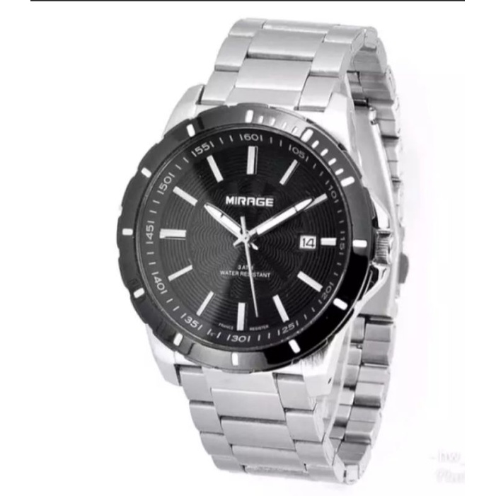jam tangan pria Mirage original silver ring hitam