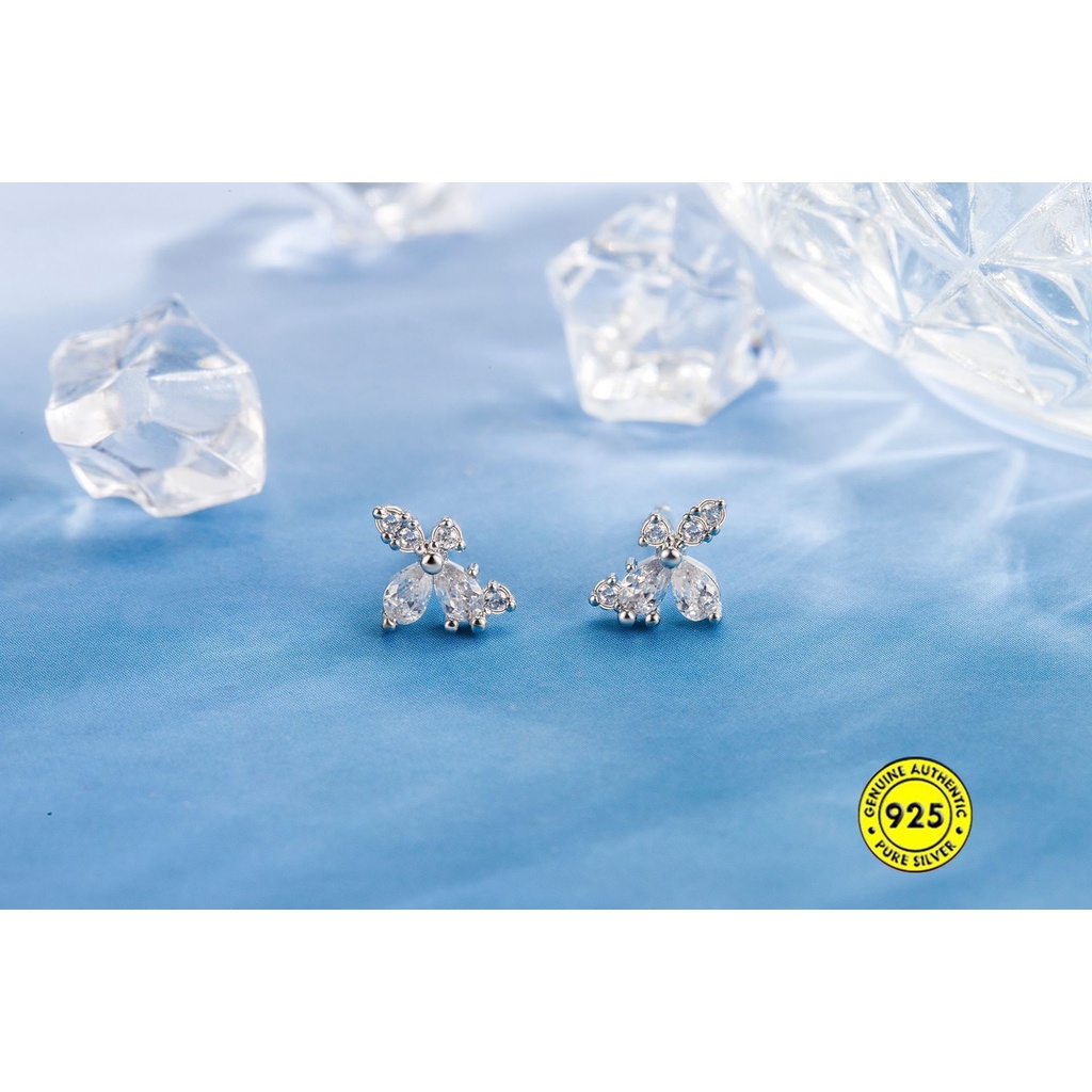 Anting Bahan Sterling Silver Aksen Zircon Untuk Wanita