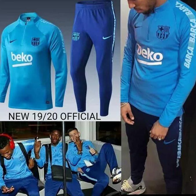 Setelan Midlayer Import Barcelona Prematch Blue 2019/2020 Grade Ori