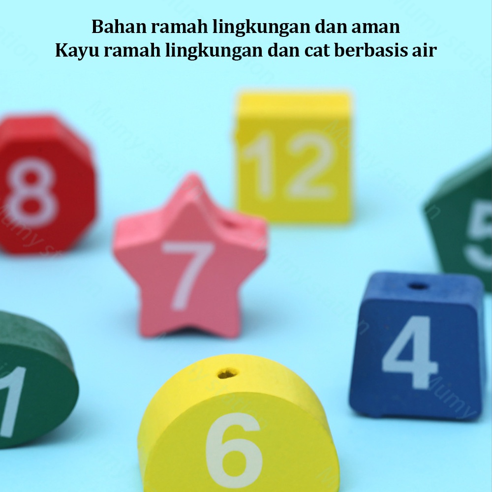 Mumystation beeded wooden clock Mainan Edukasi Jam Kayu mainan kayu montessori