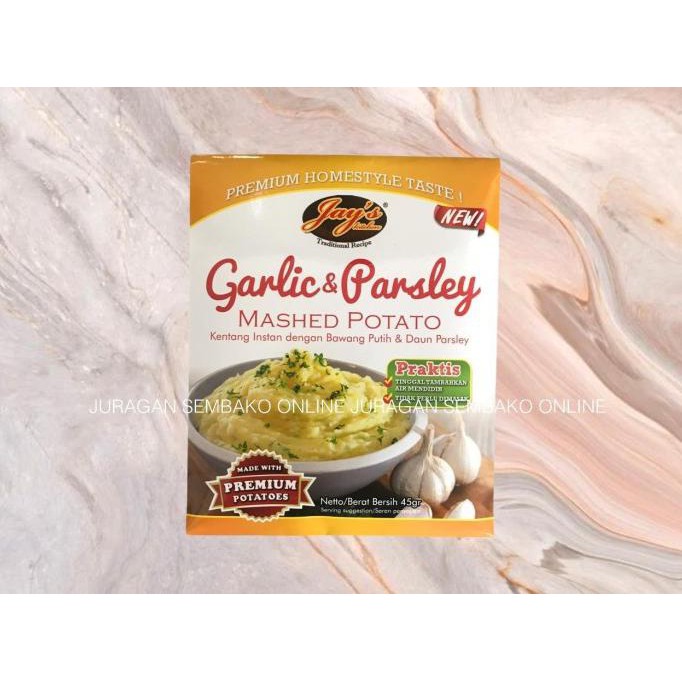 

Promo Awal tahun jay's mashed potato GARLIC & PARSLEY 45 GR / kentang instant garlic Promo Awal