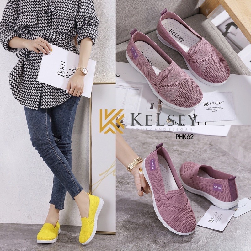 (Gratis Sandal Random) Kelsey Sepatu Slip On Wanita PHK62 Sepatu Flat Shoes Wanita