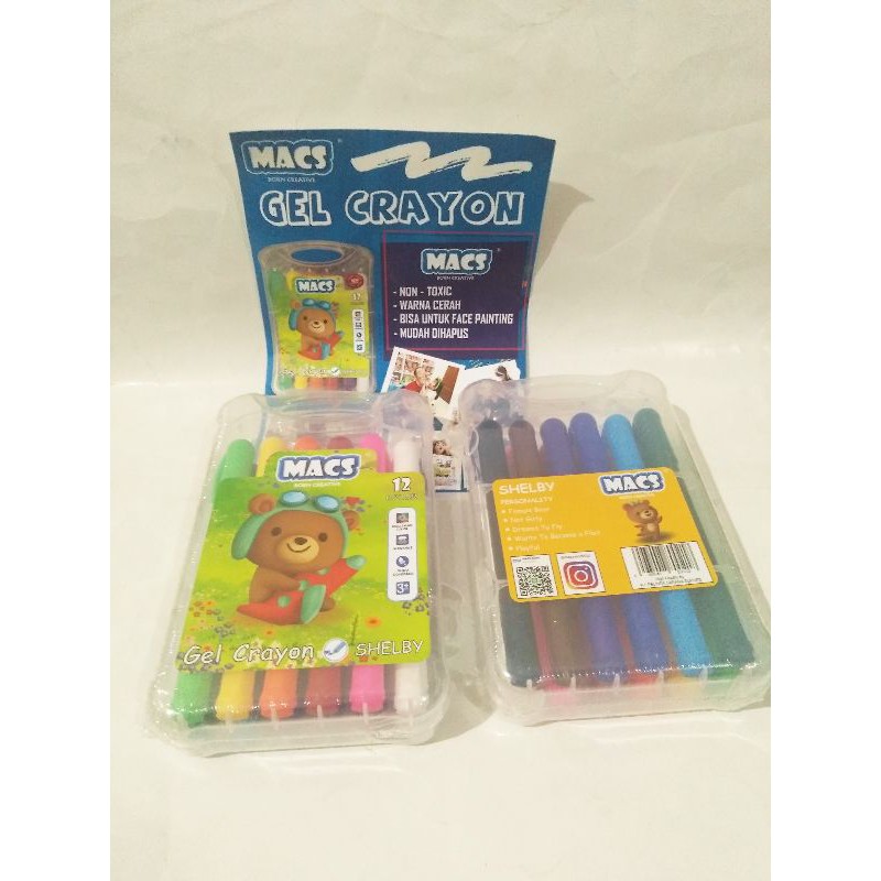 

Gel crayon macs 12 warna washable tidak beracun bisa digunakan untuk berlukis wajah dan aman